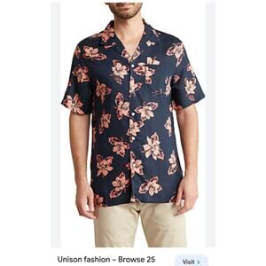 Unison Casual SS Lyocell Linen Men’s Floral Pattern Shirt B27 5